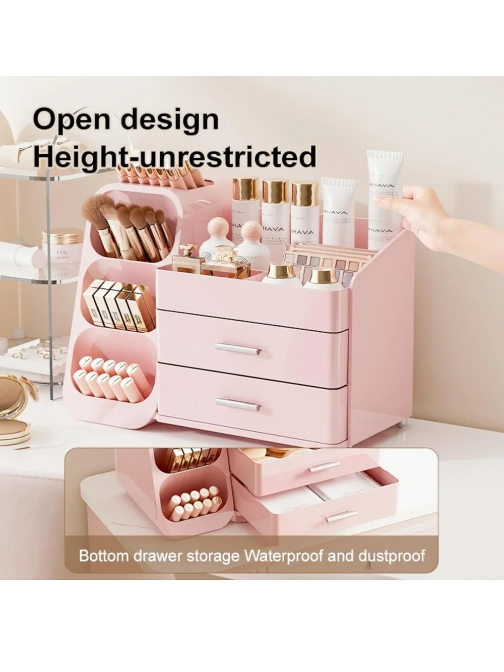 Cosmetic Organizer Storage Tower – Pink Makeup Organizer